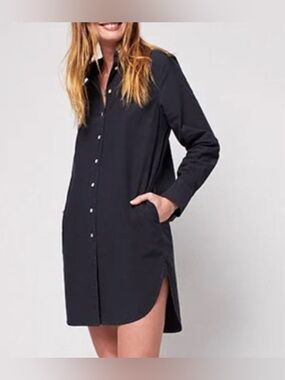NWT Faherty Whitney Organic Cotton Shirt Dress, Washed Black, Medium